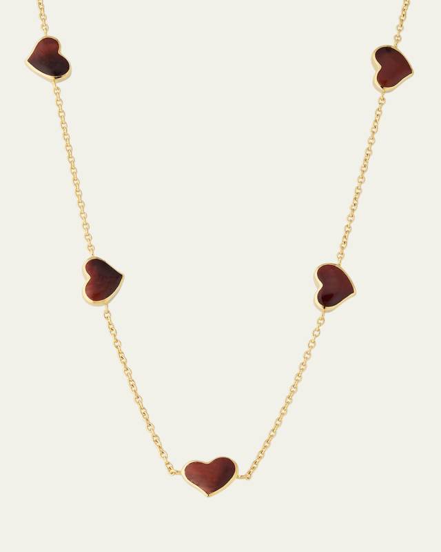 18K Gold Plated 5 Station Heart Necklace, 30"L